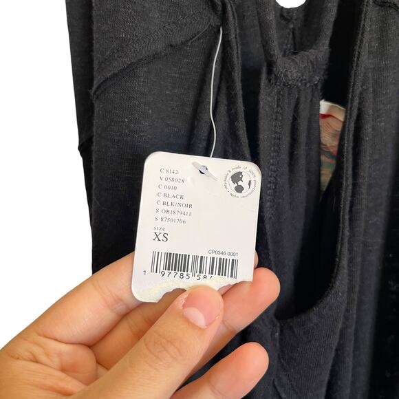 NWT Free People Beach Eros Maxi Dress Black Linen Cross Back Straps Drop Waist - Picture 13 of 13